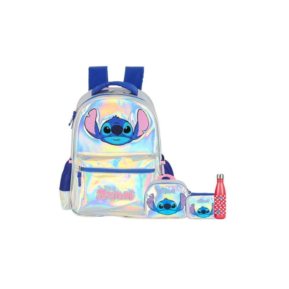 Kit Lilo Stitch Mochila Rodas+Lancheira+Estojo+Garrafa
