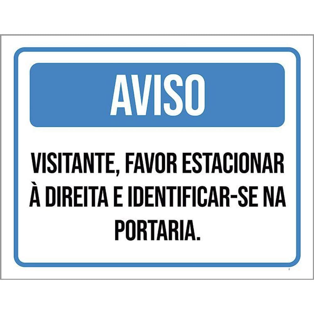 Placa Visitante Estacionar Direita Portaria 27X35