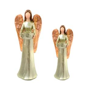 Kit C/2 Anjo Decorativo Castiçal Dourado Grande Pequeno