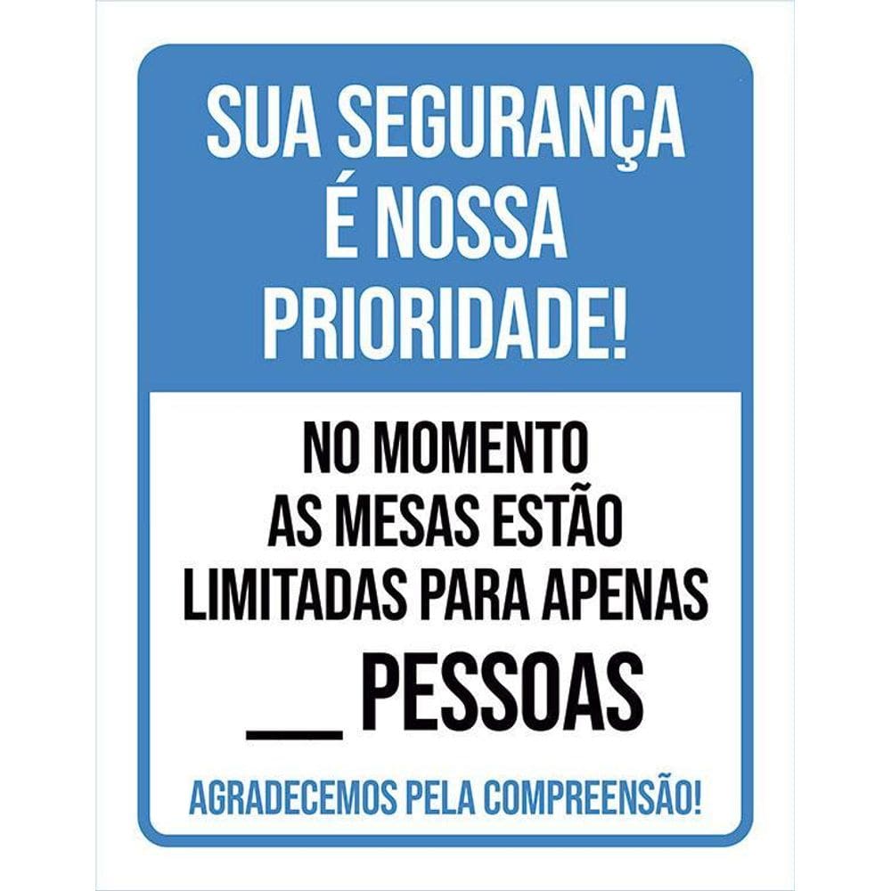 Placa Distanciamento Social Mesas Limitadas Pessoas 36X46