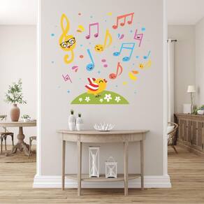 Adesivo De Parede Passarinho Cantor E Notas Musicais Kids