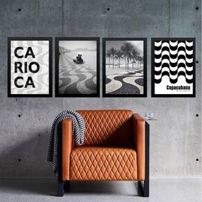 Kit 4 Quadros Rio De Janeiro - Copacabana 45X34Cm - Vidro
