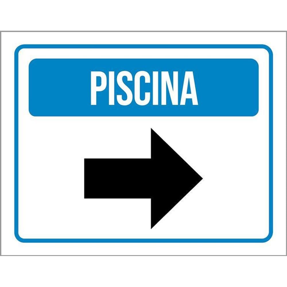 Placa Sinalização - Piscina Azul Seta Direita 36X46