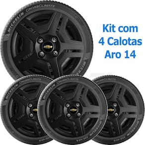4X Calota Gm Onix Prisma Aro 14 Preto Emblema  194Cb