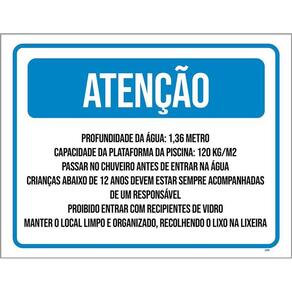 Placa Sinalização - Atenção Piscina Usar Lixeira 36X46