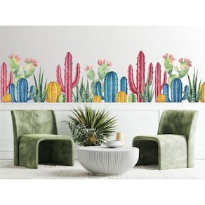 Adesivo De Parede Cactus Coloridos Boho Aquarela
