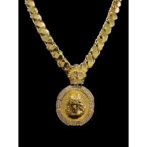Cordão Friso S 13Mm + Pingente Jesus - Banhado A Ouro 18K