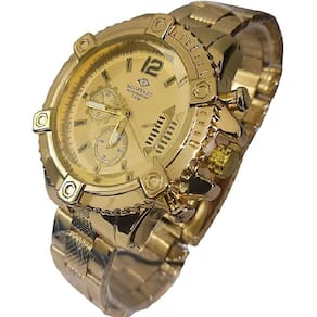 Relógio Analógico De Pulso Aço Pesado Dourado Masculino Luxo