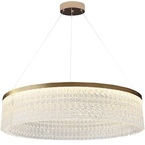 Lustre Redondo 136Cm X 100Cm Led 102 Cristais 3 Cores