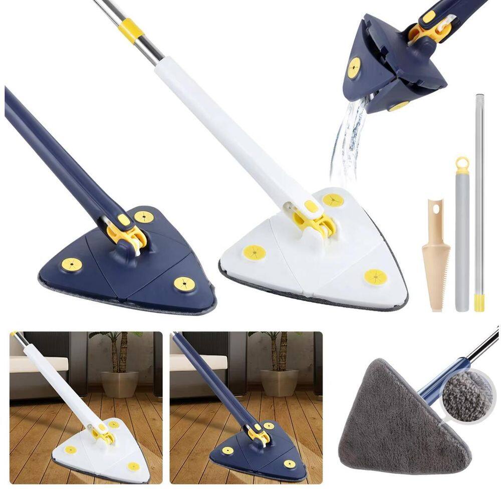 Rodo Triangular Giratório Com 2 Refil Limpeza Azul