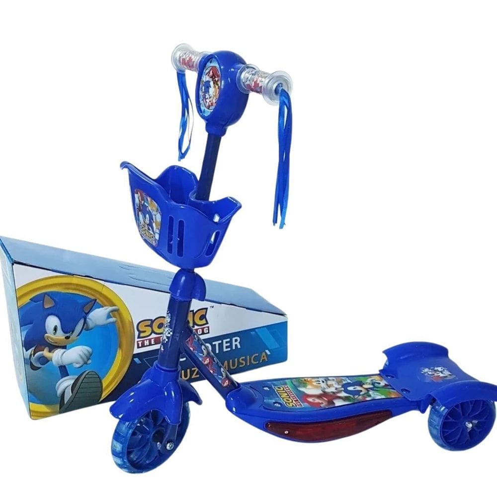 Patinete Infantil 03 Roda Cesta,Musica,Luz Personagem:Sonic