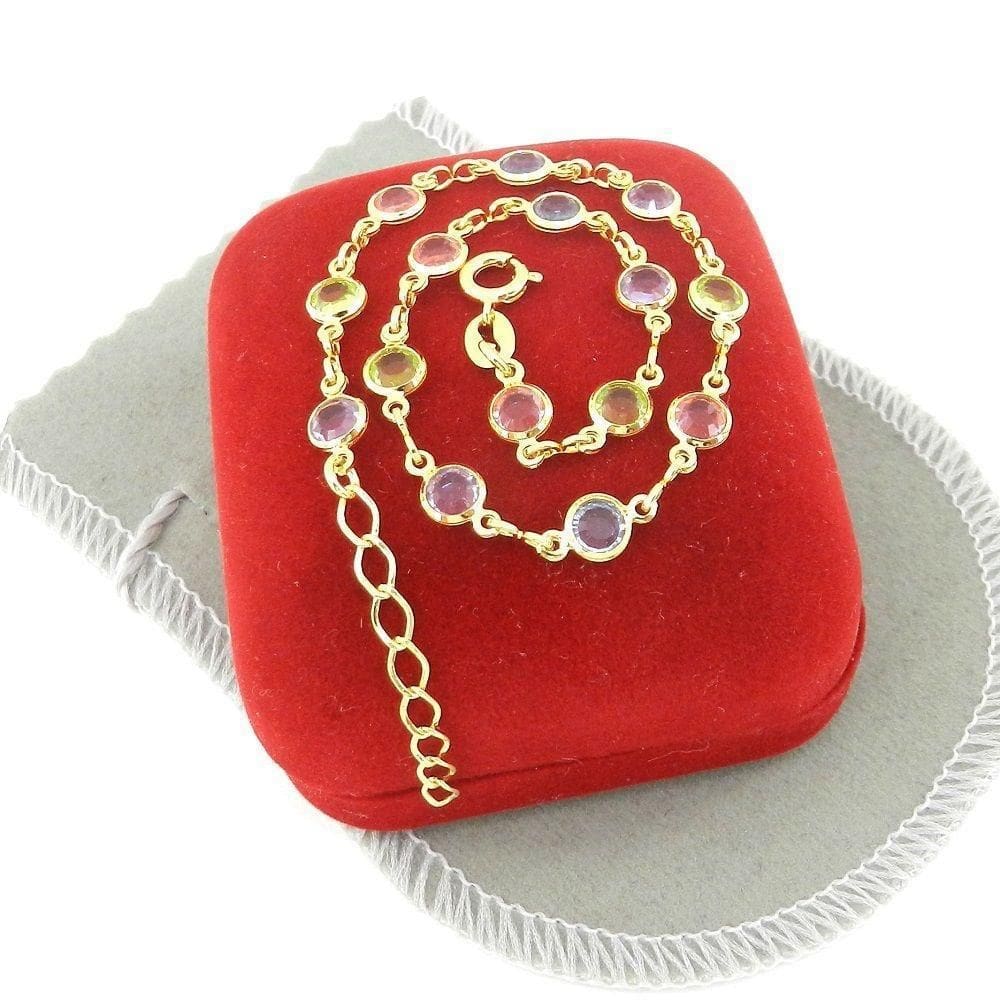 Pulseira Feminina 17/21Cm 6Mm Colorida Folheada Ouro Pl348