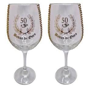 Kit 2 Taças Vidro Bodas De Ouro 50 Anos Luxo