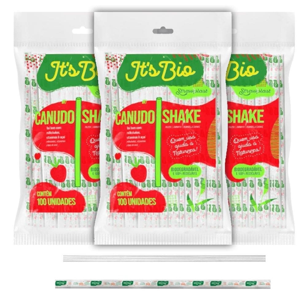 Canudo Milk Shake C/300 Unid Bio Strawplast 8Mm Transparente