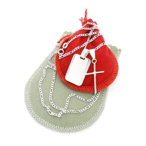 Corrente Masculina 50Cm 2Mm Cruz Placa Folheada Prata Cr836A