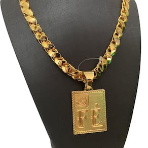 Cordão Friso S 13Mm + Pingente Fé - Banhado A Ouro 18K