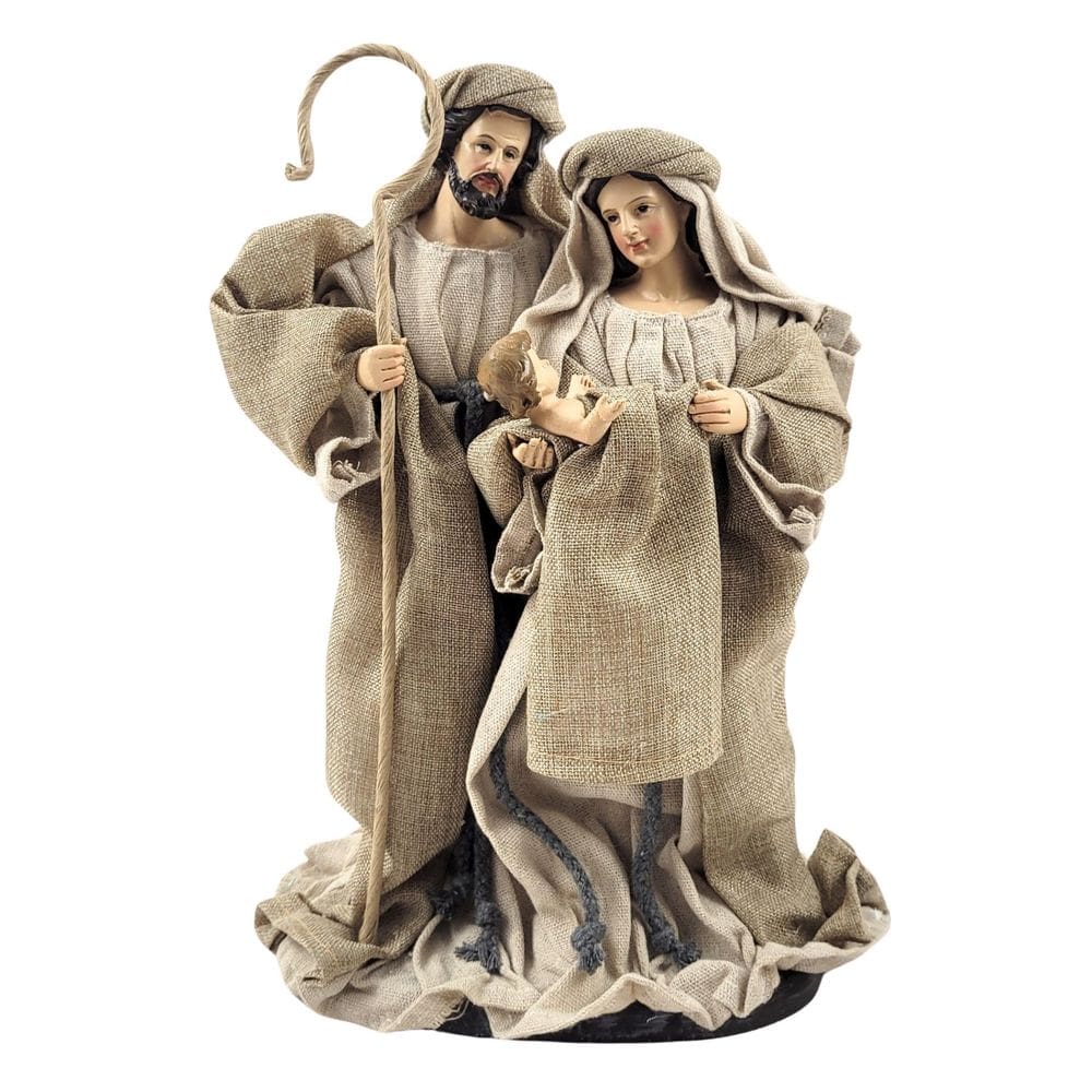Sagrada Familia Presépio Bege Resina Tecido Enfeite De Natal