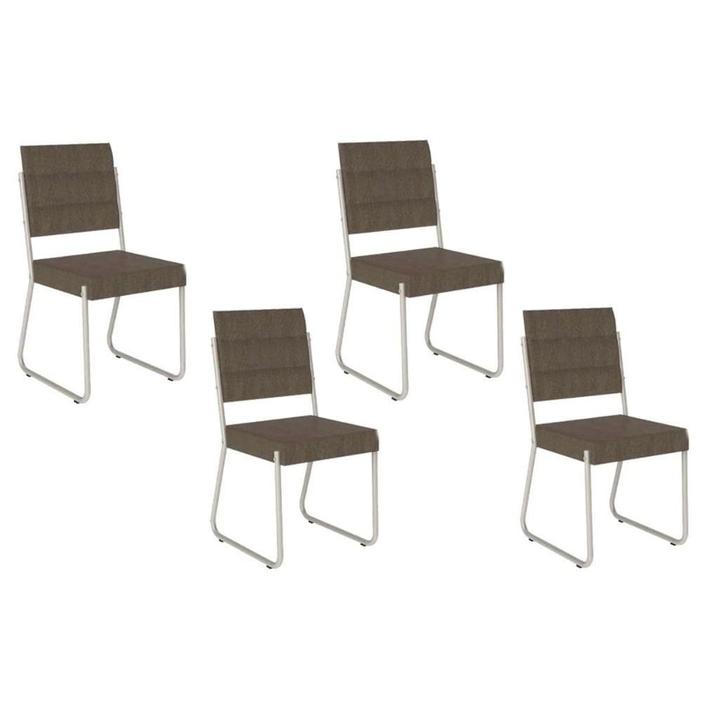 Cadeira Sala de Jantar 1736 Kit 4 Uni Prata/Suede Linho Cinza - Carraro