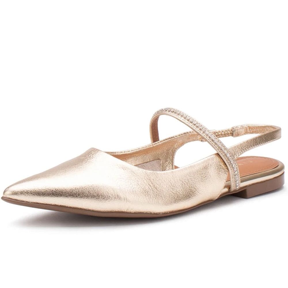 Sapatilha Feminina Casual Conforto Couro Strass Lia Line