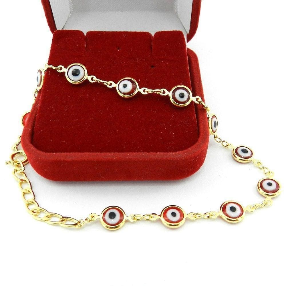 Pulseira Feminina Olho Grego 6mm Folheada Ouro PL336 16/19cm