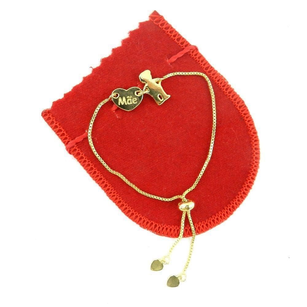 Pulseira Feminina 16/20Cm Mãe + 1 Menino Folheada Ouro Pl474