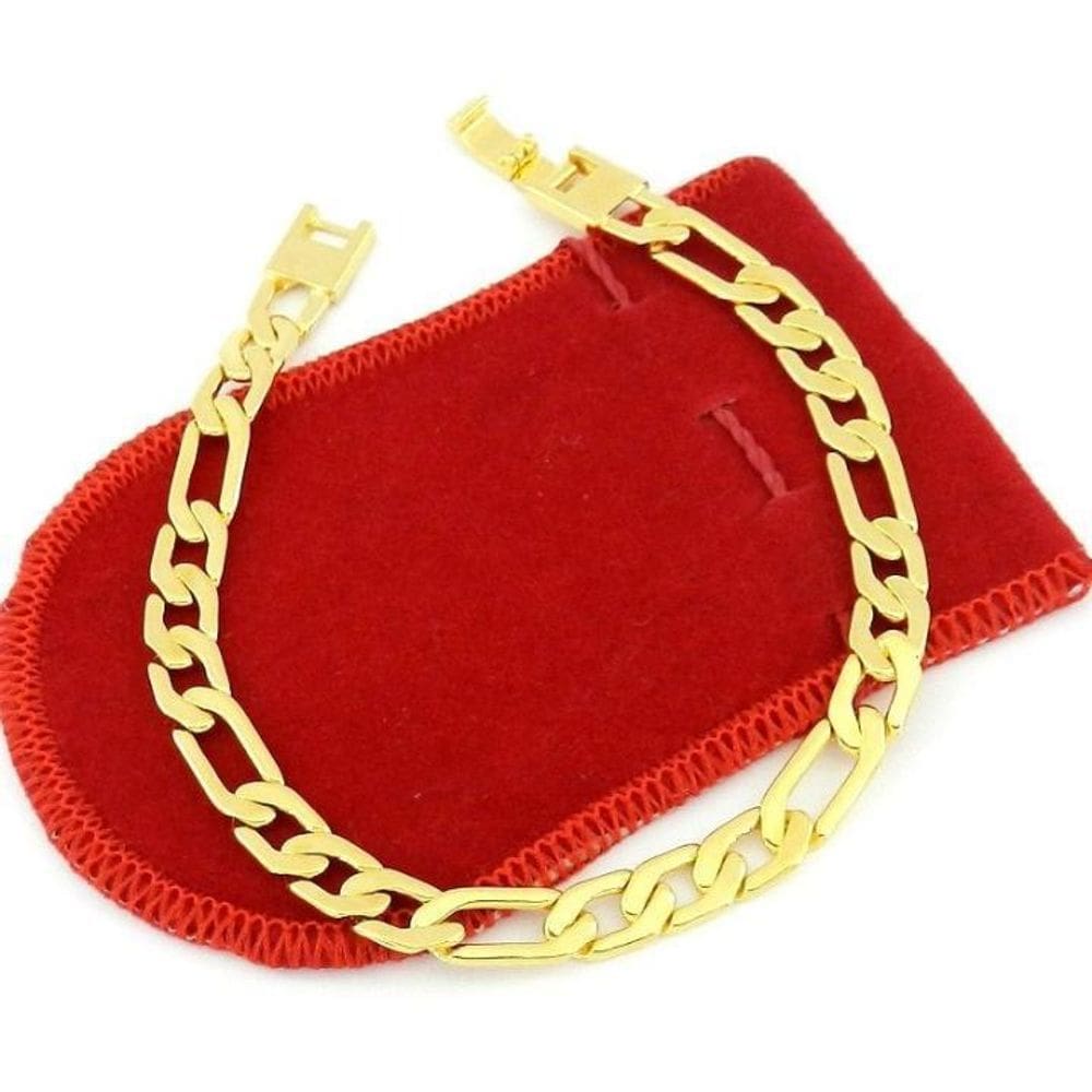 Pulseira Masculina 18Cm 7Mm Largura Folheado Ouro Pl446