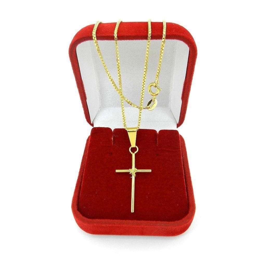 Corrente Masculina 70Cm 0.8Mm Cruz 30Mm Folheado Ouro Cr819