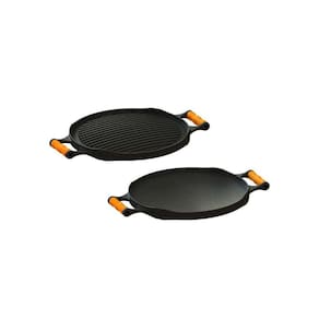 Bifeteira Redonda Laranja Dupla Face Em Ferro Fundido 33 Cm