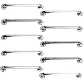 Barra Alça Apoio 50Cm Aço Inox Kit 10 Uni Suporte Anti Queda Evita Acidente Idoso Gestante PCD Box