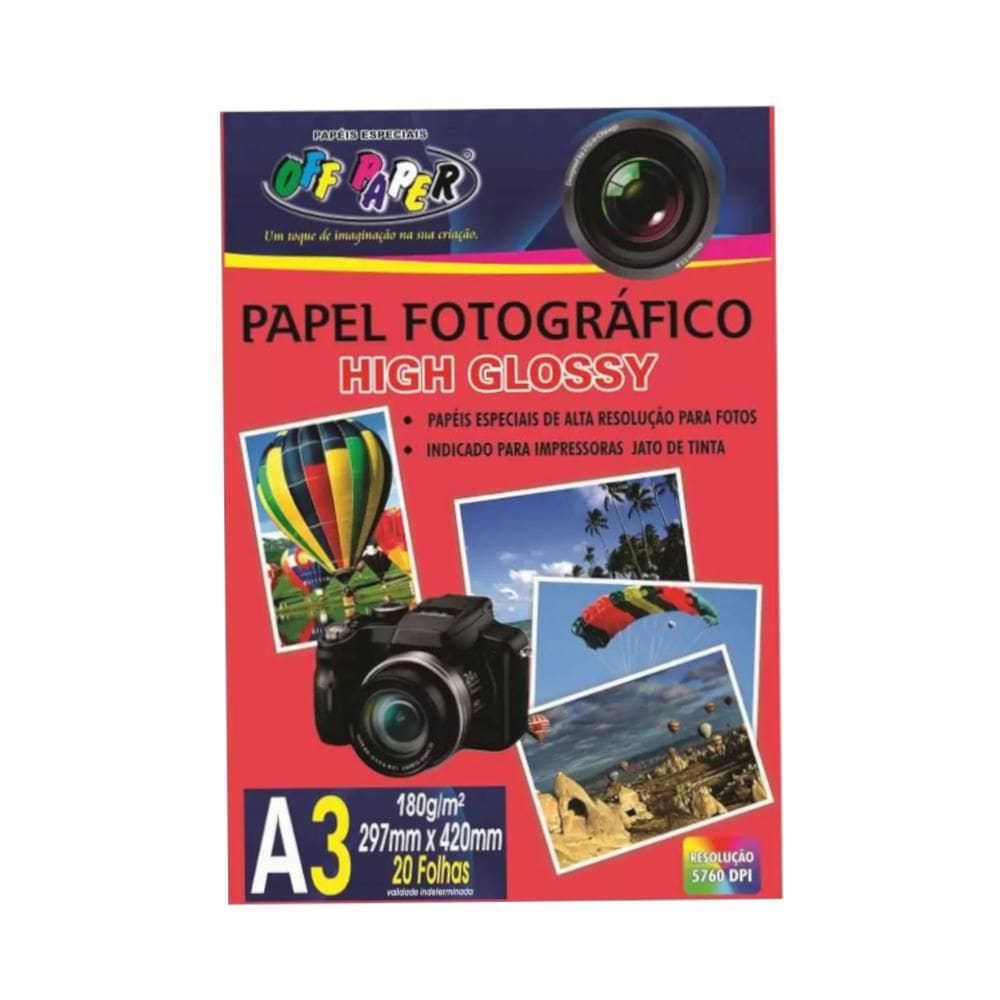 Papel Fotográfico A3 Off Paper 180G High Glossy 20 Folhas
