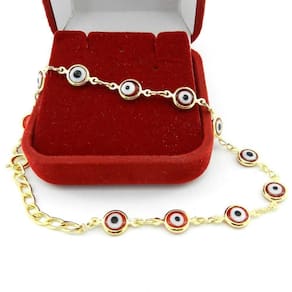 Pulseira Feminina Olho Grego 6mm Folheada Ouro PL335 16/18cm