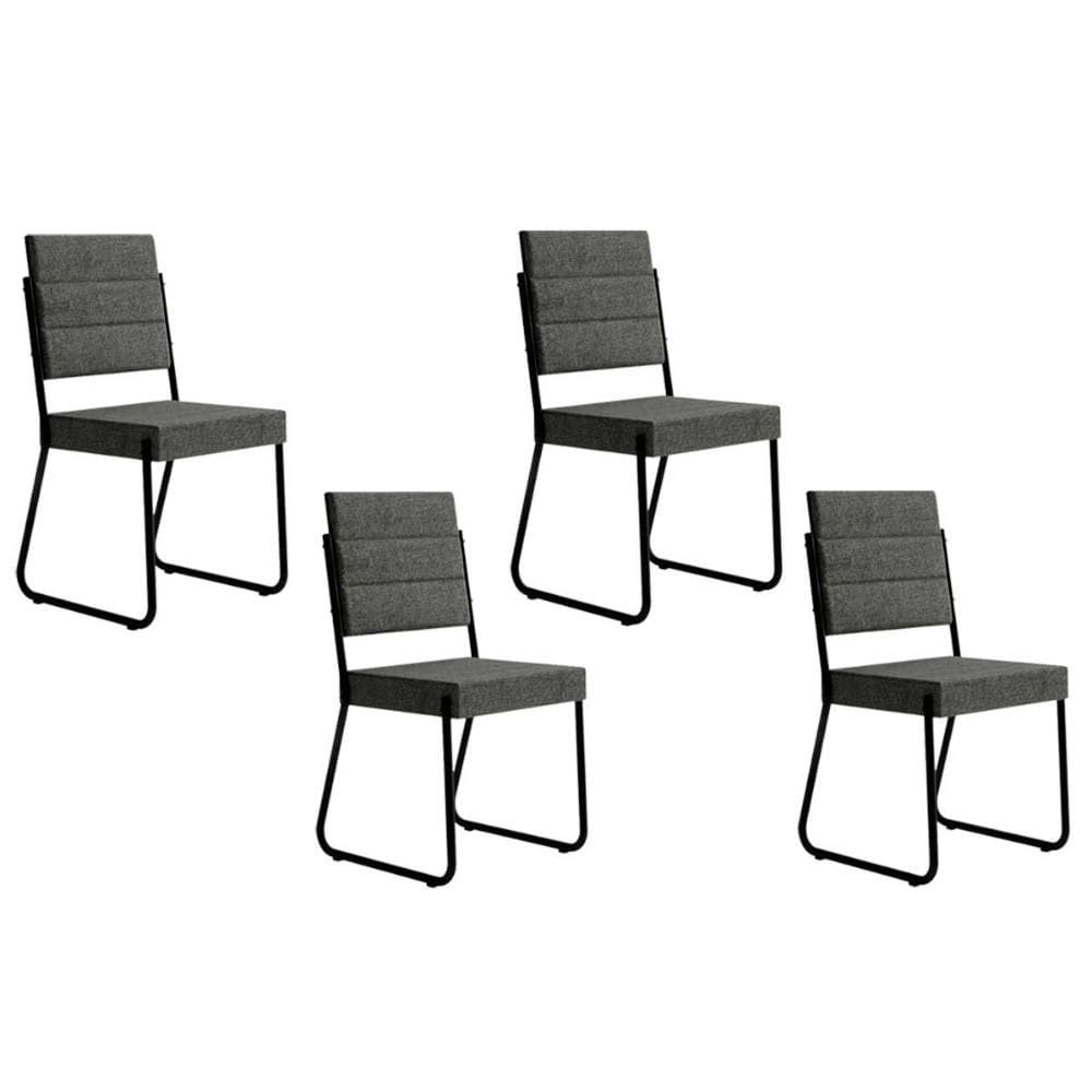 Cadeira Sala de Jantar 1736 Kit 4 Uni Preto/Grafite - Preto - Carraro