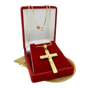 Corrente Masculina 70Cm 1Mm Cruz 45Mm Folheada Ouro Cr331