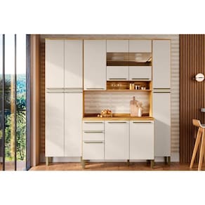 Cozinha Completa Nápoli Prime 4 Peças (1Aéreo+1Balcão+2Paneleiros) C4P95 Amendoa/Off White - Ronipa