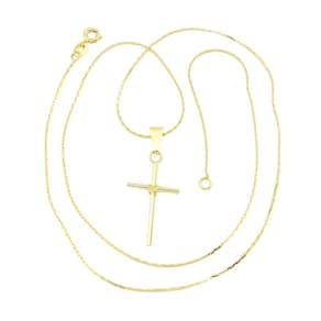Corrente Masculina 50Cm 0.5Mm Cruz 30Mm Folheada Ouro Cr593
