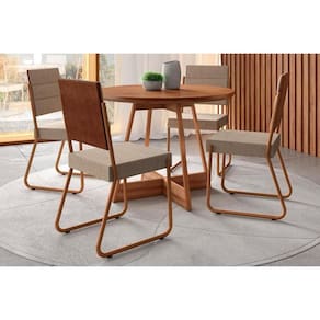 Sala de Jantar Completa Átria 1594 Aço c/ Tampo Madeirado 100cm e 4 Cadeiras 1736 Rose/Freijó/Nogal - Rose/Areia - Caramelo - Carraro