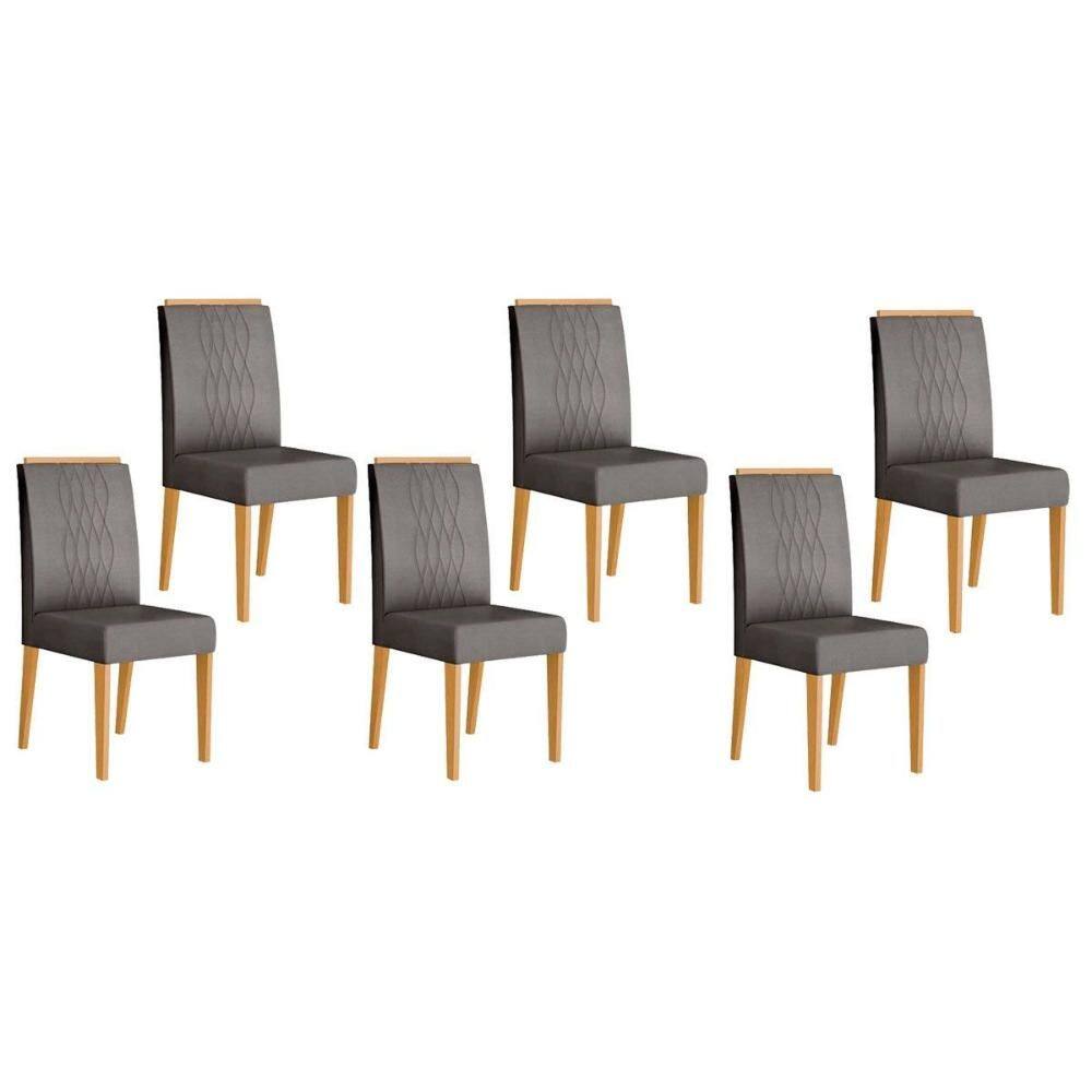 Cadeira Sala de Jantar Lia Kit 6 Un Cedro/Suede Lunar - DJ Móveis