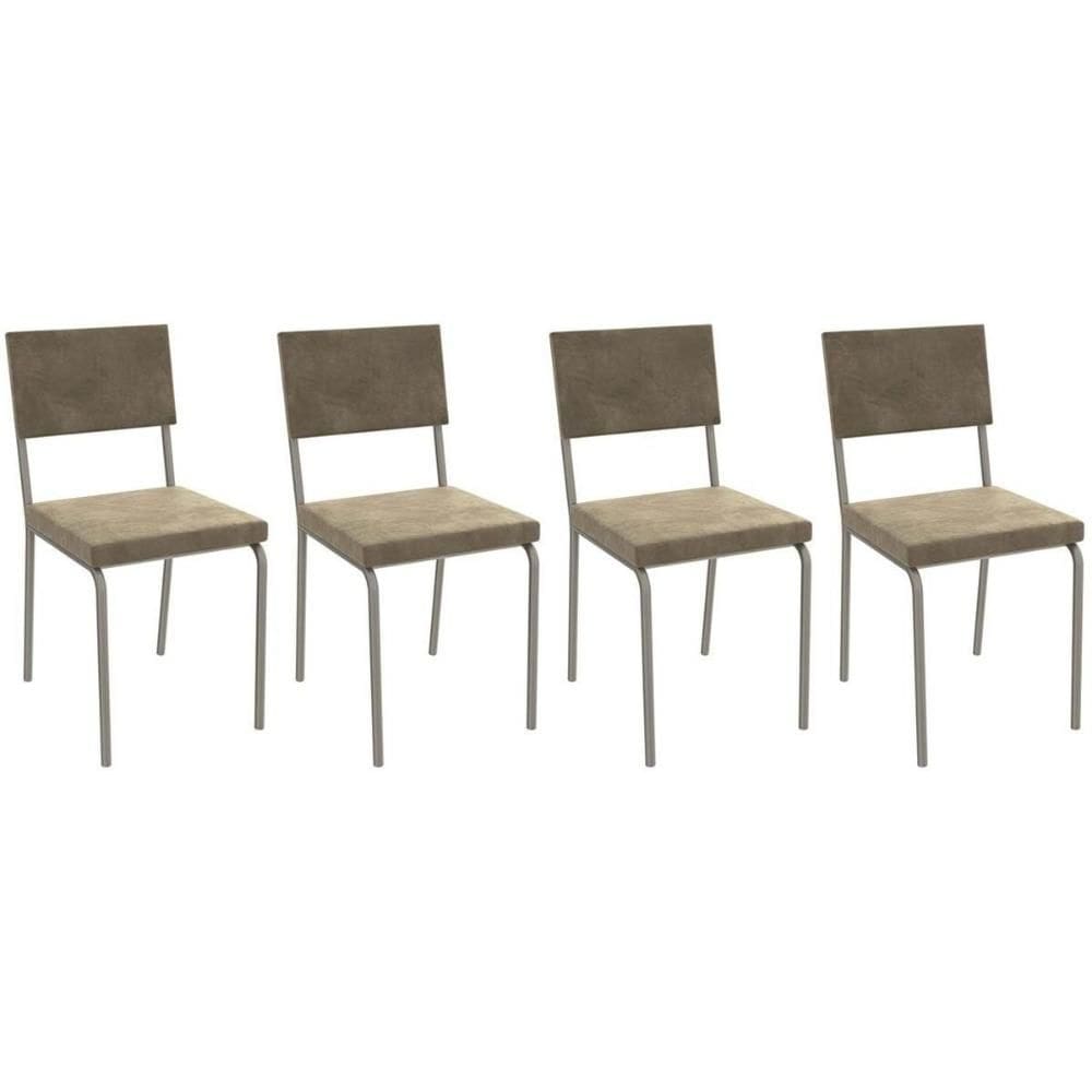 Cadeira Sala de Jantar Zaria 2C128 Kit 4 Un Niquel/Bege A036 Suede Suede - Kappesberg