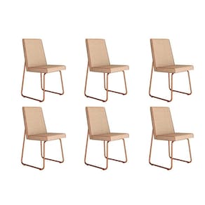 Cadeira Sala de Jantar Lira 1752 Kit 6 Uni Rose/Linho Areia/Courano Caramelo - Carraro