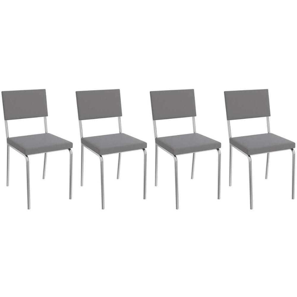 Cadeira Sala de Jantar Zaria 2C128 Kit 4 Un Cromado/Cinza A050 Suede Suede - Kappesberg