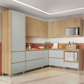 Cozinha Completa Rainha 11 Portas 9 Gavetas Ripado 100% Mdf Natural/Verde - Nesher