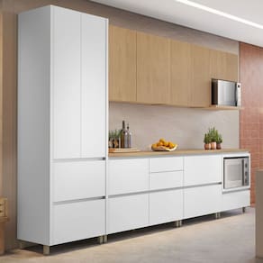 Cozinha Completa Rainha 9 Portas 8 Gavetas Ripado 100% Mdf Branco/Natural - Nesher