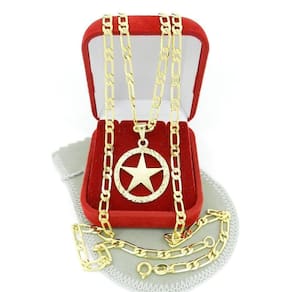 Corrente Masculina 80Cm 4Mm + Estrela Folheado Ouro Cr806