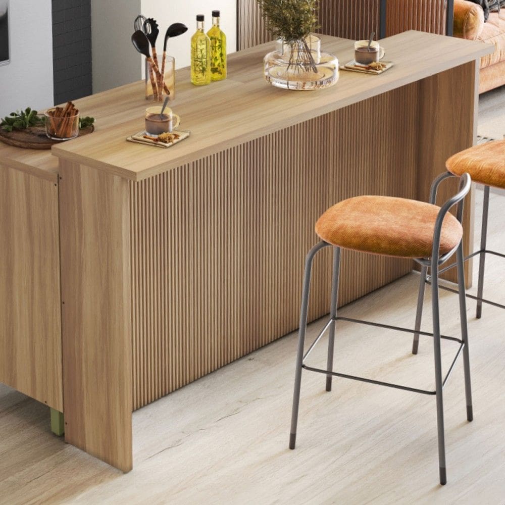 Bancada de Cozinha Ilha 200 Cm Ripado 100% Mdf Natural - Nesher