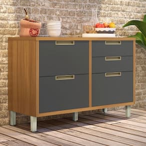 Balcão de Cozinha para Pia Imperatriz 1 Porta 4 Gavetas 100% Mdf Freijó/Grafite - Nesher