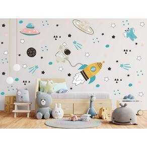 Adesivo De Parede Astronauta Foguete Espaço Cute