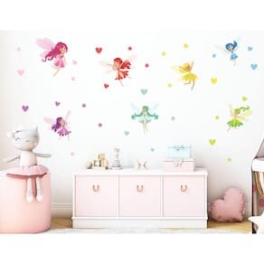 Adesivo De Parede Infantil Fadas Cute Fadinhas E Corações