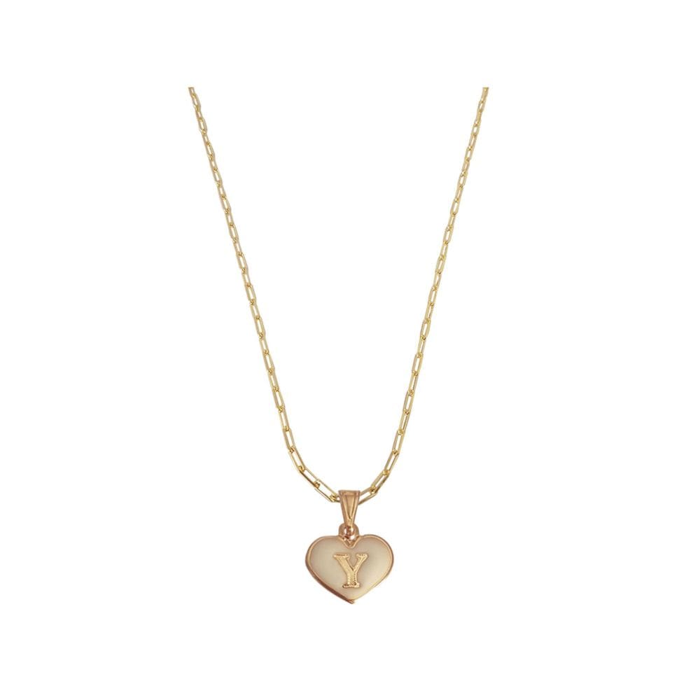 Colar Cartier 50Cm Coração Branco Letra Y Banhado Ouro 18K