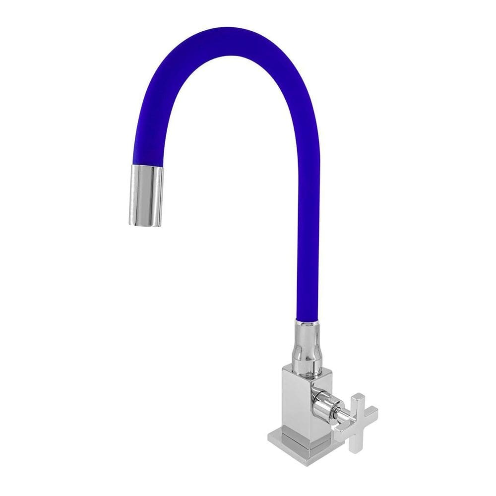 Torneira Luxo Bancada Cozinha Bica Azul Metal 1/4 Volta