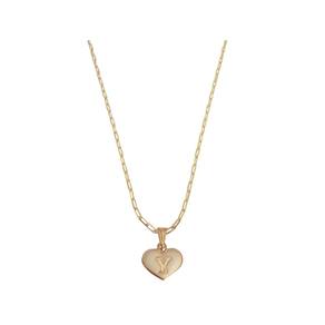 Colar Cartier 50Cm Coração Branco Letra Y Banhado Ouro 18K